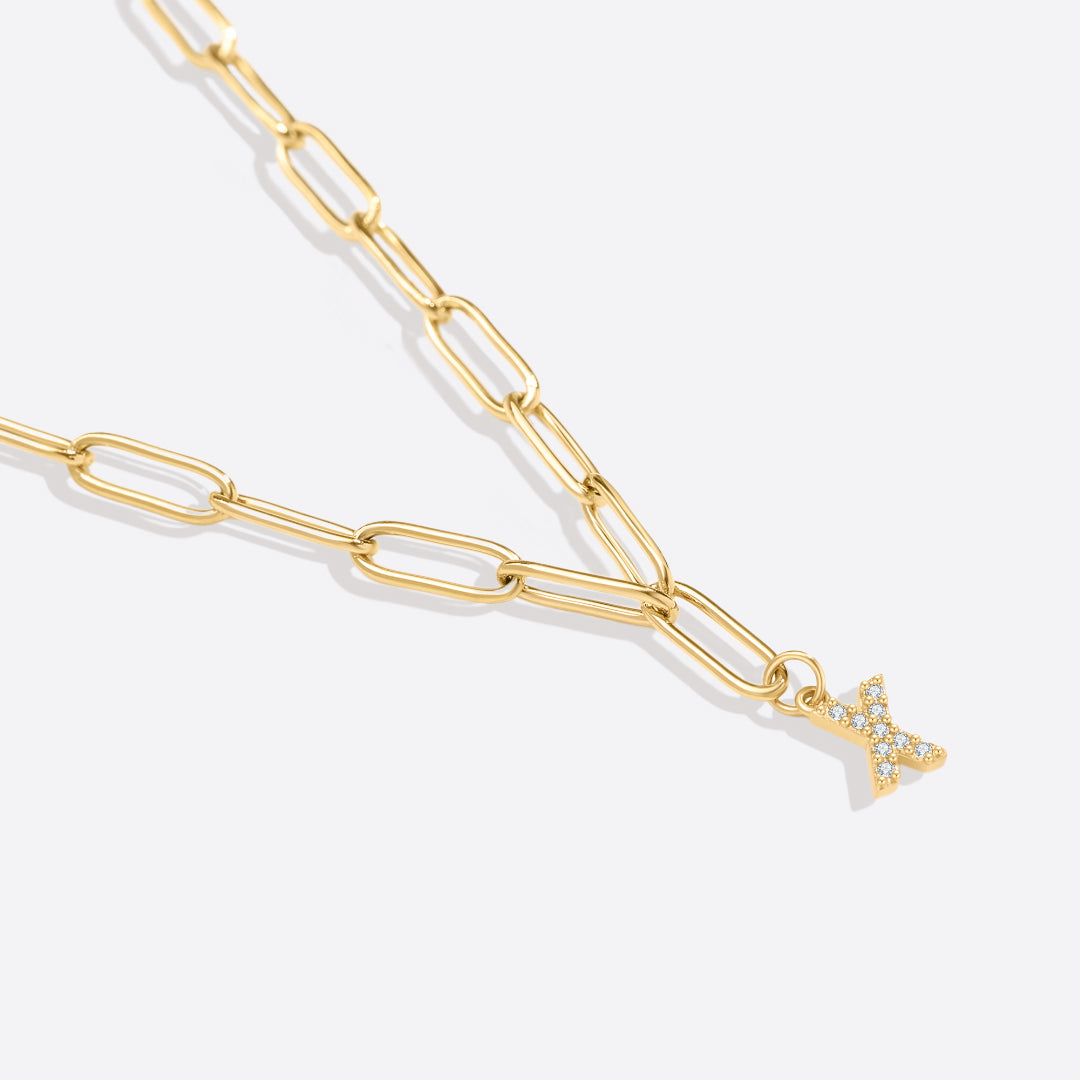 Paperclip Pave Initial Necklace