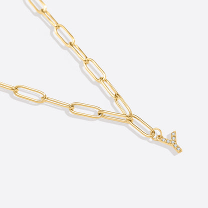 Paperclip Pave Initial Necklace