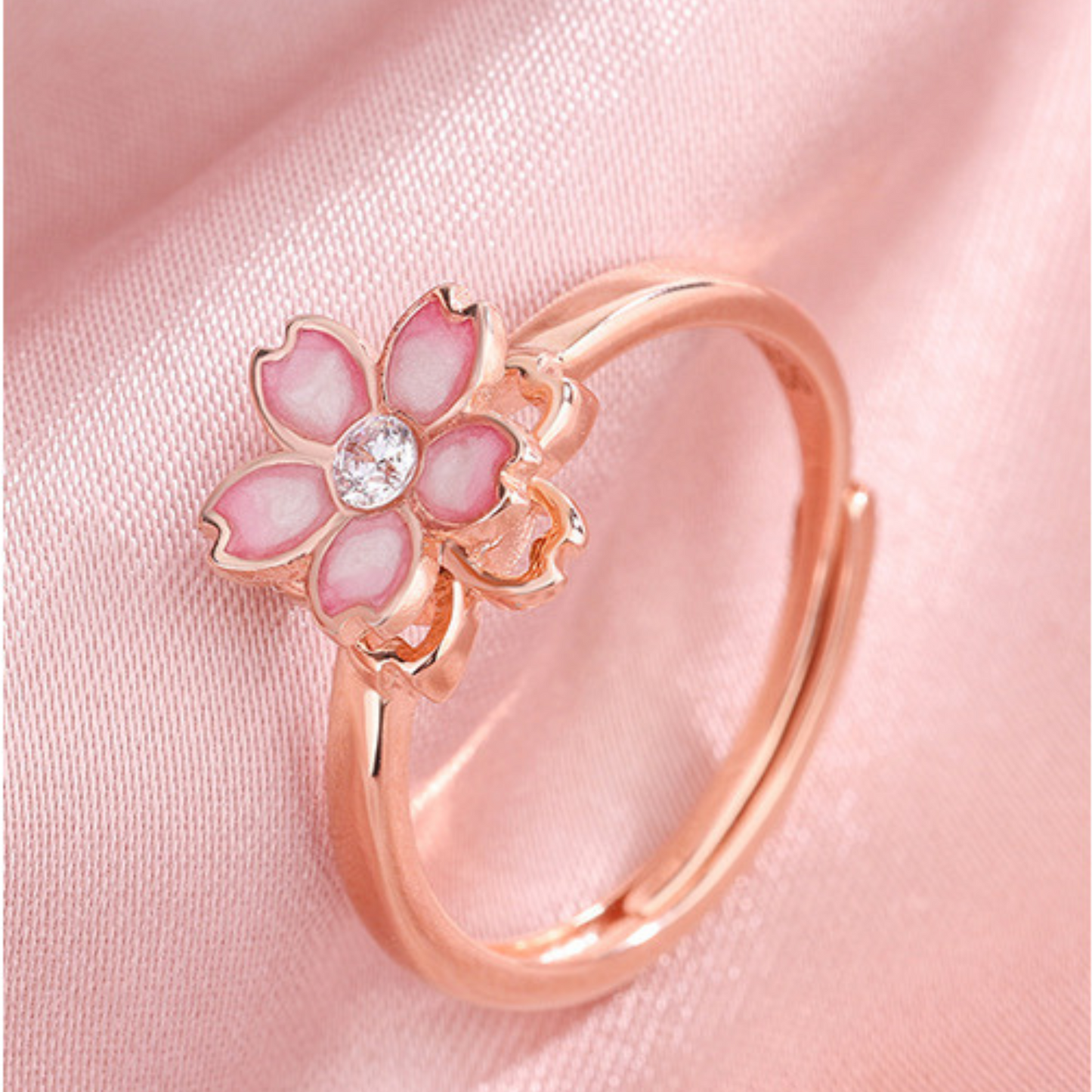 Adjustable Cherry Blossom Spinning Fidget Ring