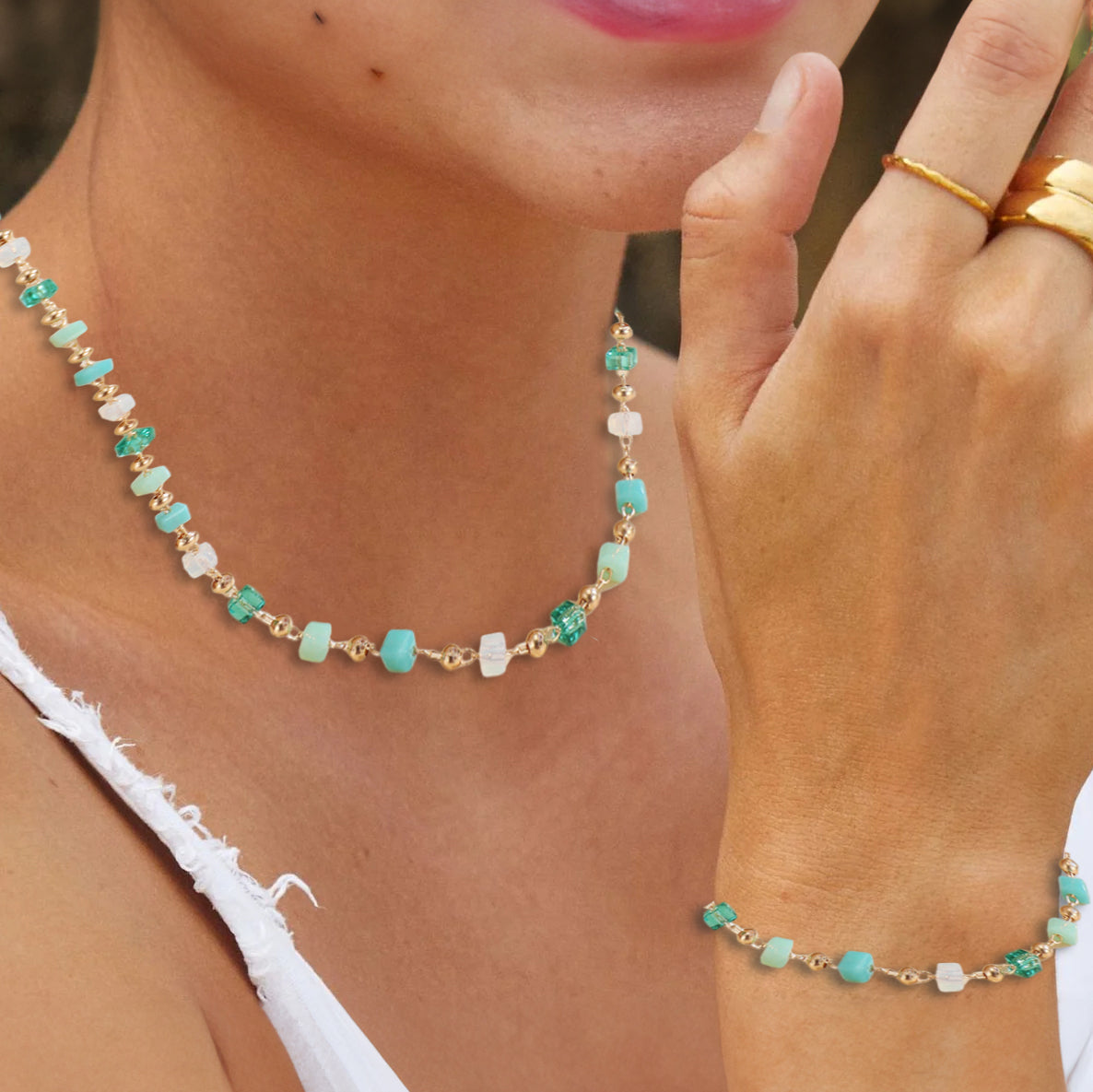 Beaded Beach Bracelet and Choker Necklace Set