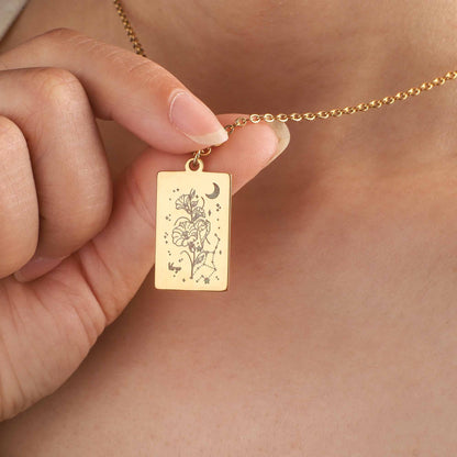 Cosmic Birth Flower Card Pendant Necklace