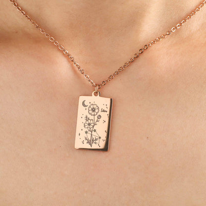 Cosmic Birth Flower Card Pendant Necklace