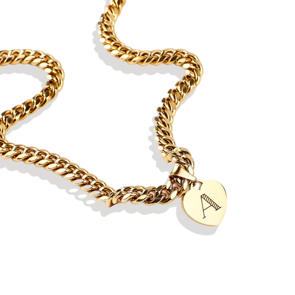 Initial Heart Curb Chain Necklace