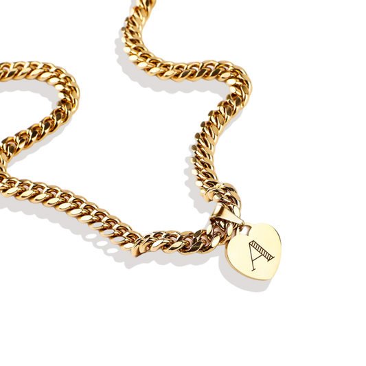 Initial Heart Curb Chain Necklace