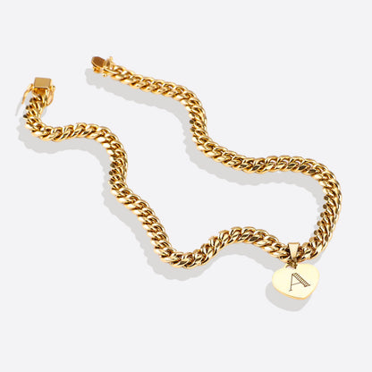 Initial Heart Curb Chain Necklace