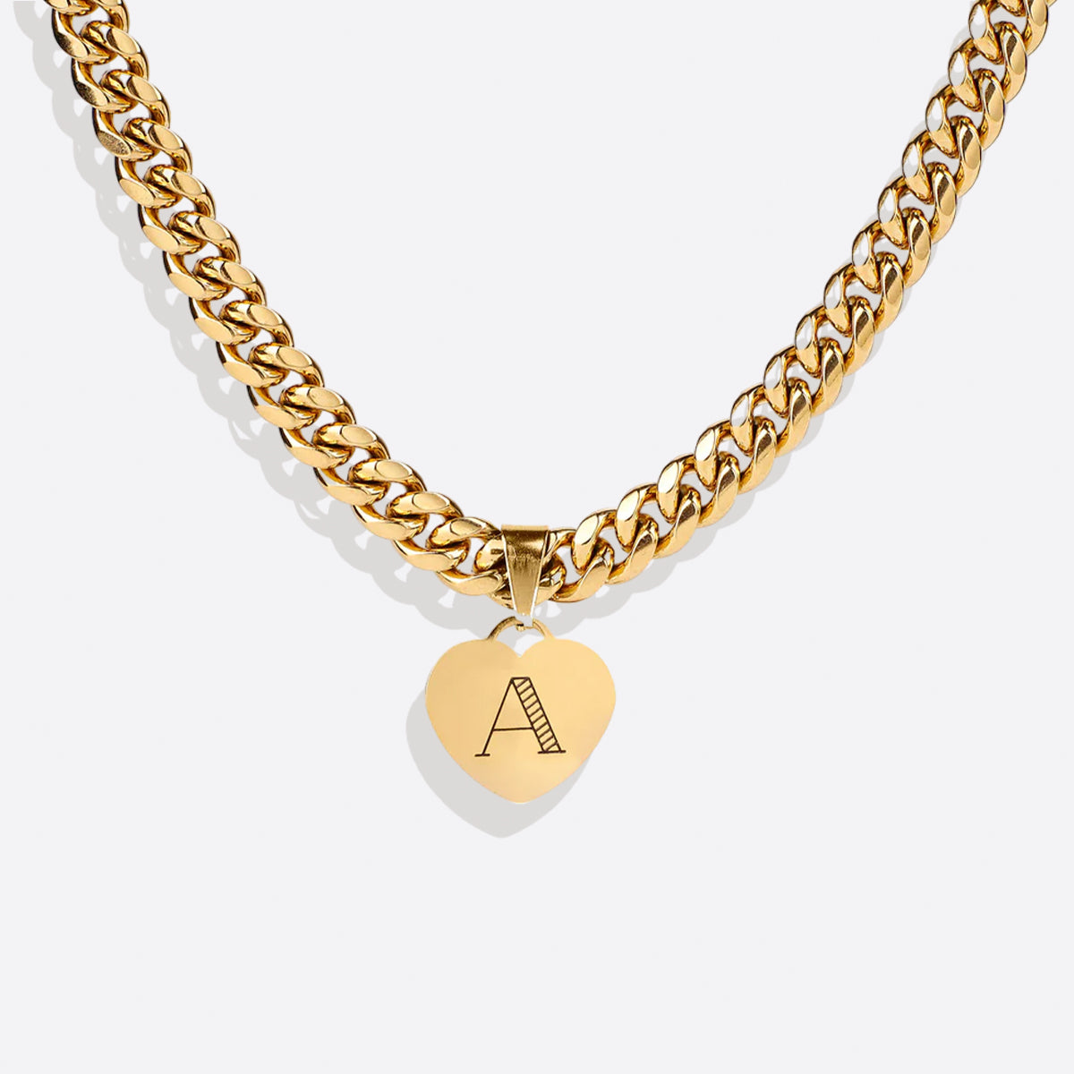 Initial Heart Curb Chain Necklace