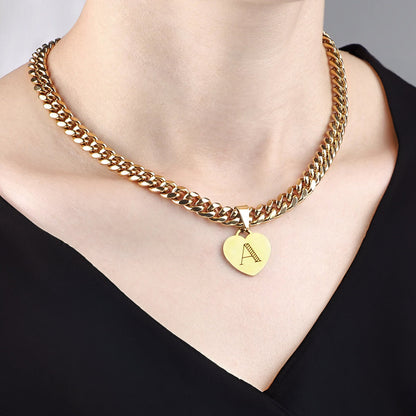 Initial Heart Curb Chain Necklace