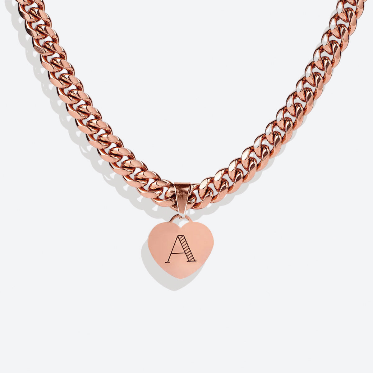 Initial Heart Curb Chain Necklace