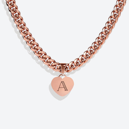 Initial Heart Curb Chain Necklace