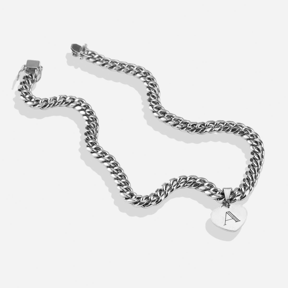 Initial Heart Curb Chain Necklace