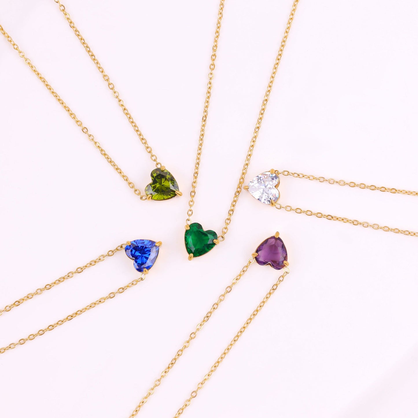 Dainty Birthstone Heart Necklace