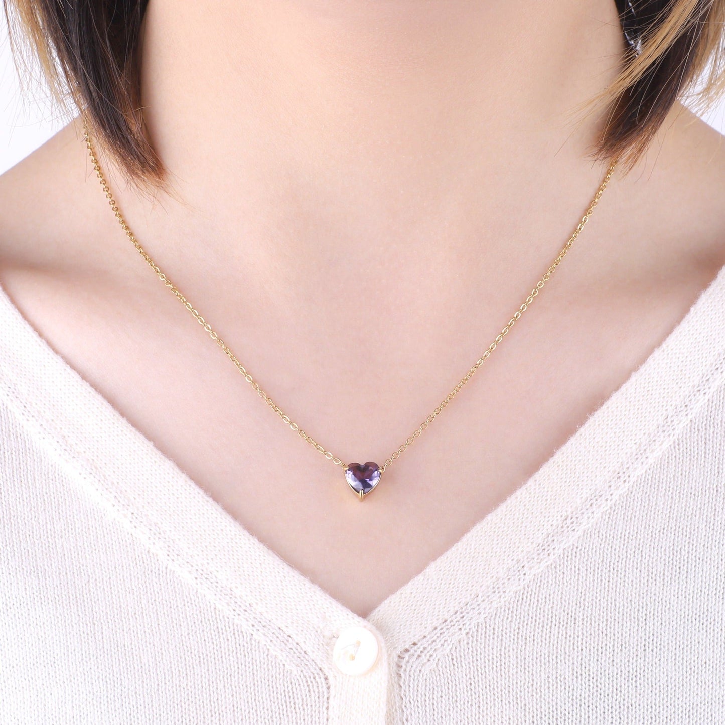 Dainty Birthstone Heart Necklace