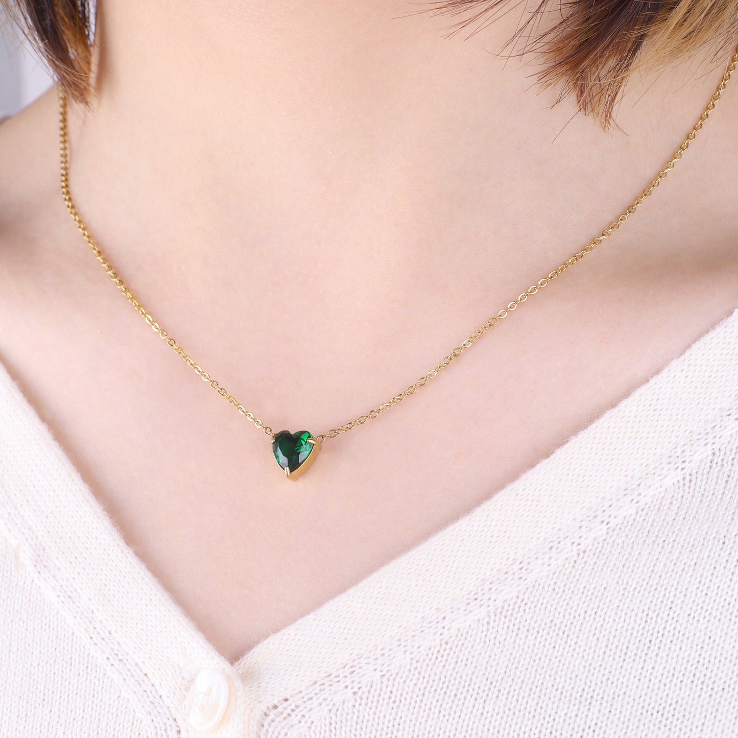 Dainty Birthstone Heart Necklace