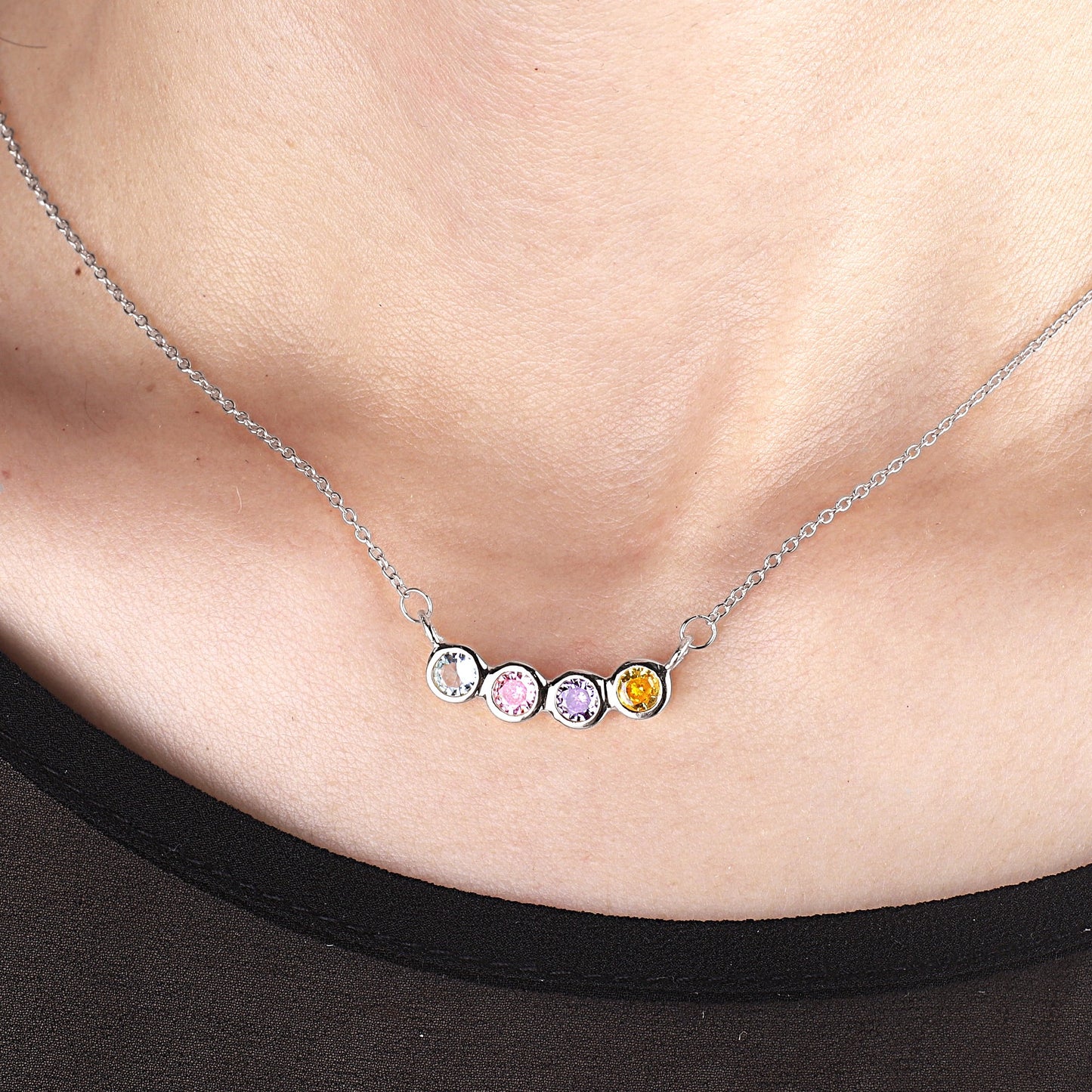 Dainty Family Birthstones Necklace