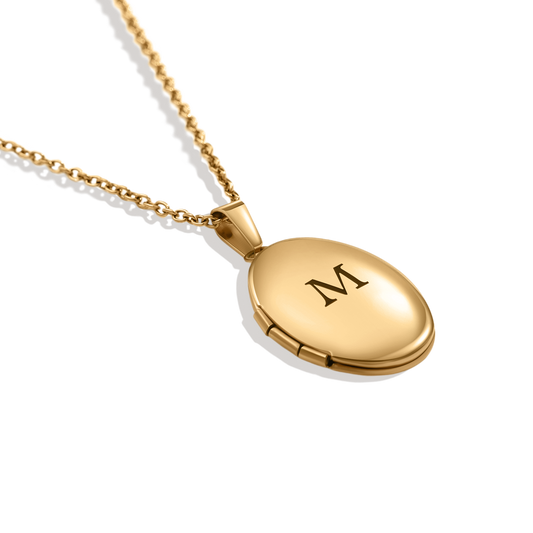 Engraved Oval Photo Locket Necklace