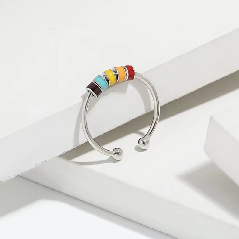 Enamel Bead Spinning Fidget Ring