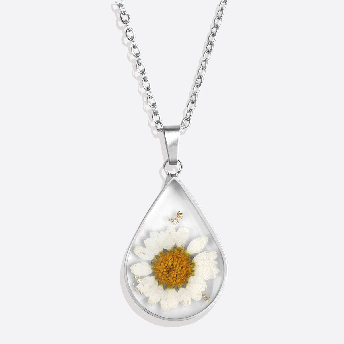 Pressed Birth Flower Droplet Necklace