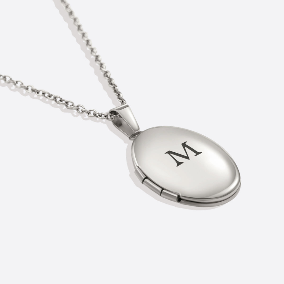 Engraved Oval Photo Locket Necklace