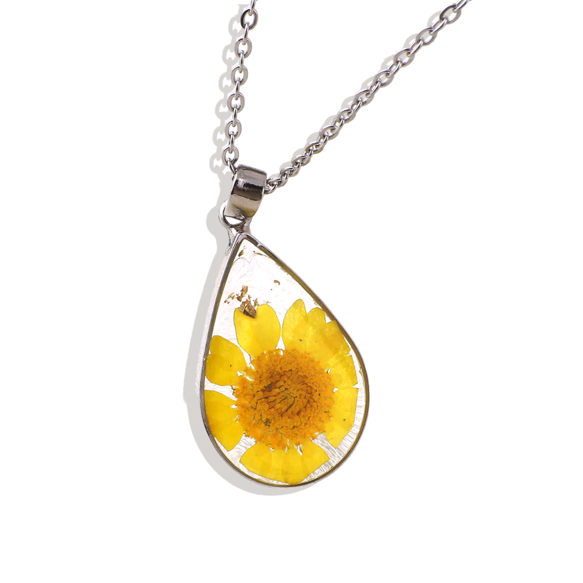 Pressed Birth Flower Droplet Necklace