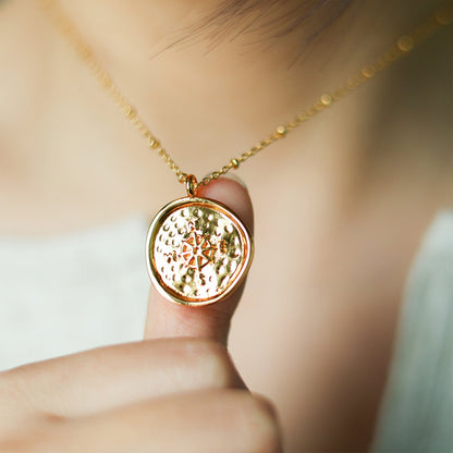 Stamped Compass Pendant Necklace