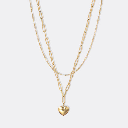 Puffy Heart Stacked Necklace