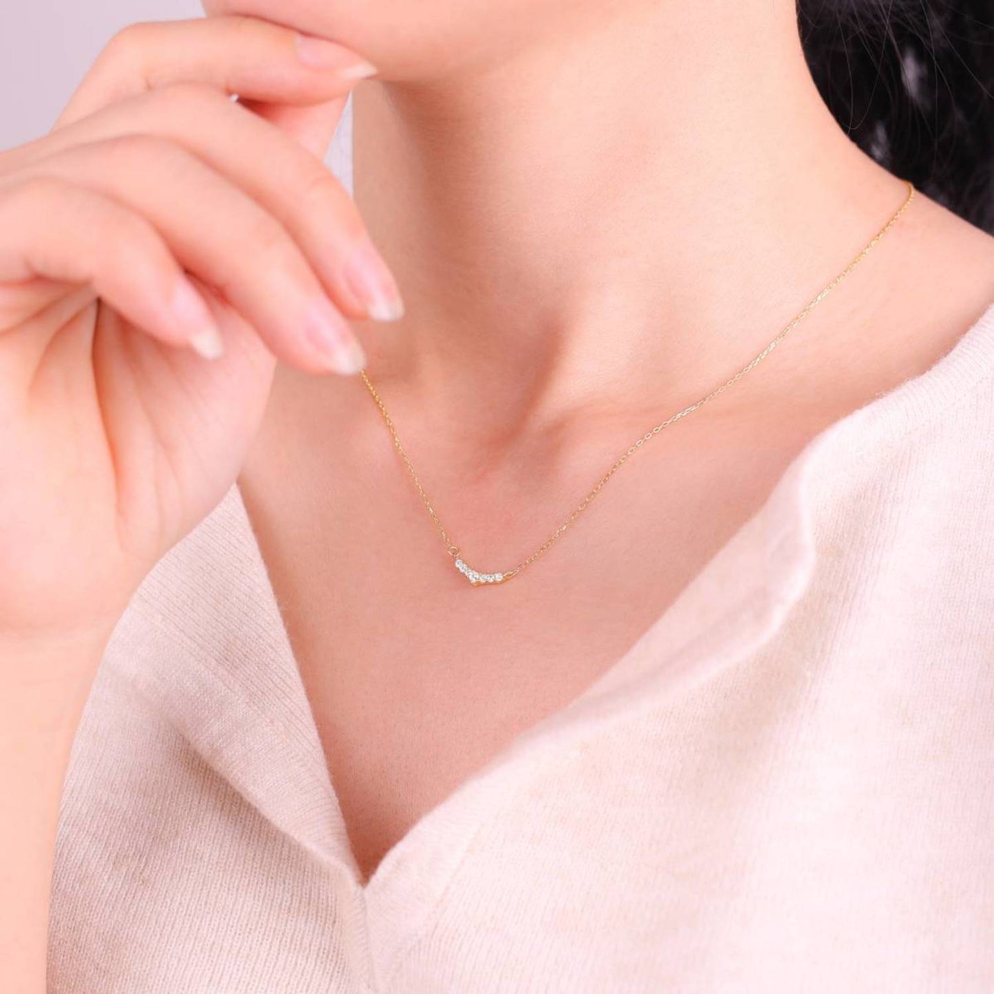 Curved Diamond Bar Necklace