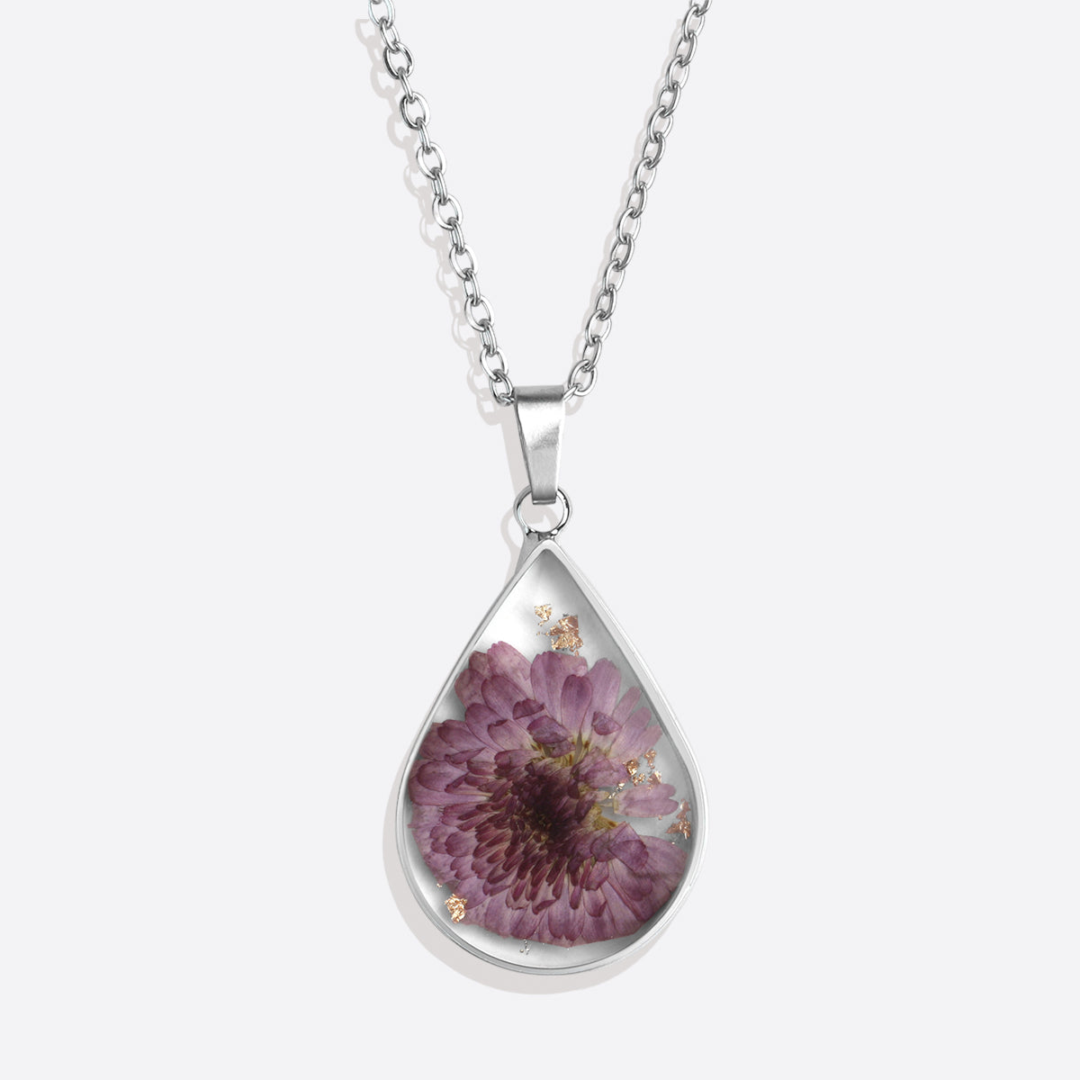 Pressed Birth Flower Droplet Necklace