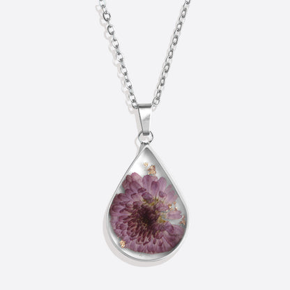 Pressed Birth Flower Droplet Necklace