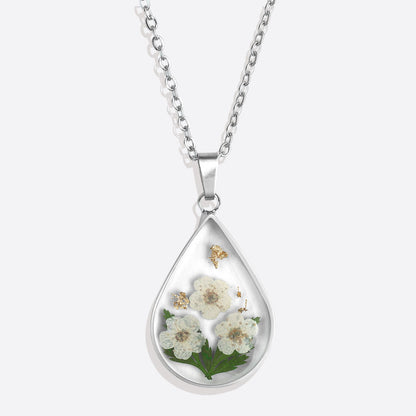 Pressed Birth Flower Droplet Necklace