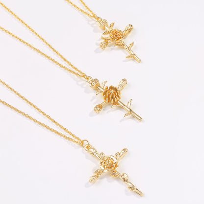 Floral Cross Pendant Necklace