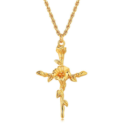 Floral Cross Pendant Necklace