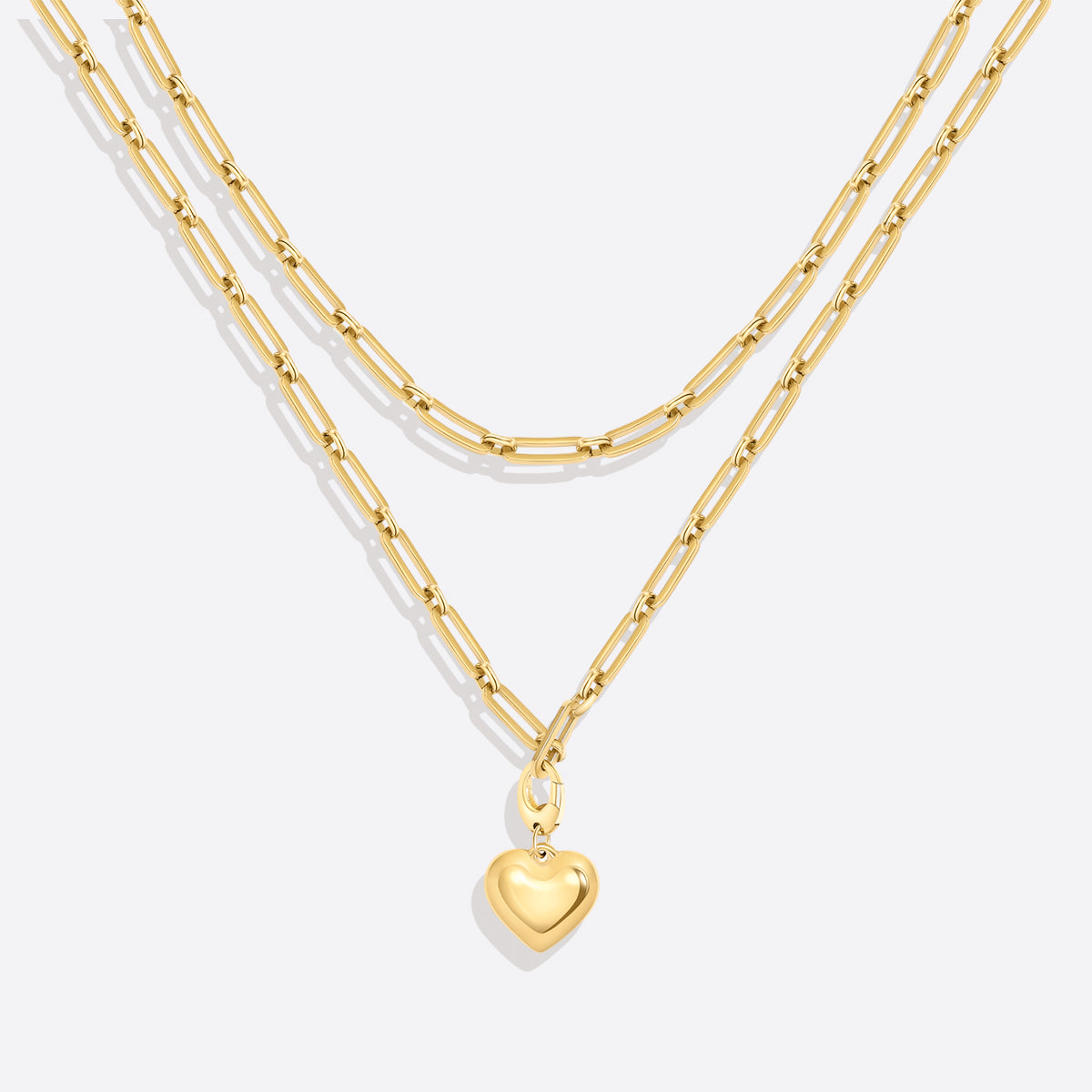 Puffy Heart Charm Necklace with Paperclip Chain