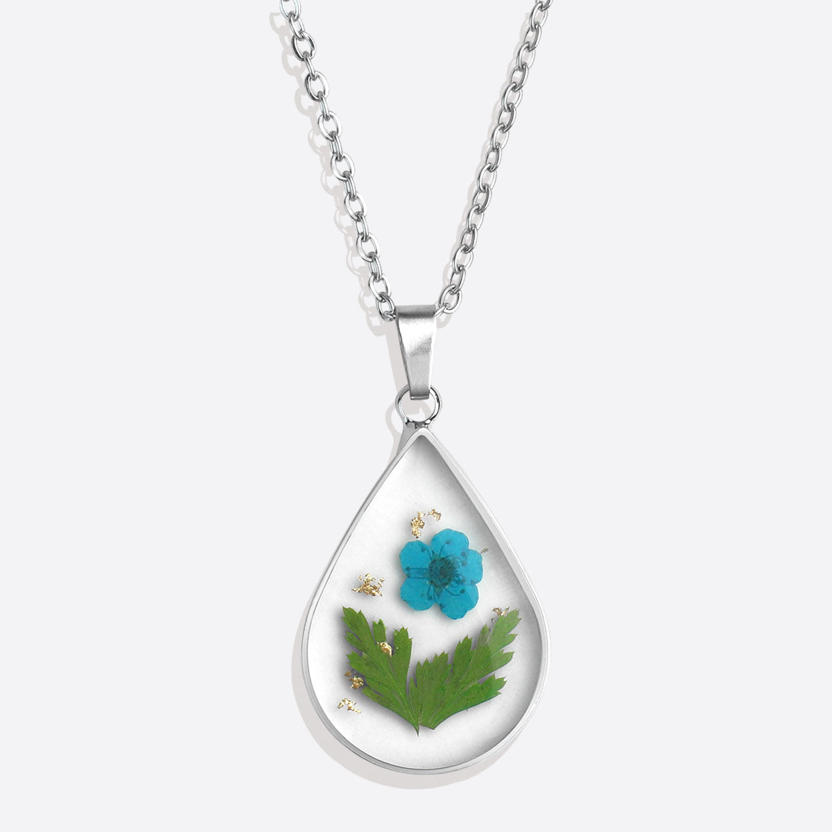 Pressed Birth Flower Droplet Necklace