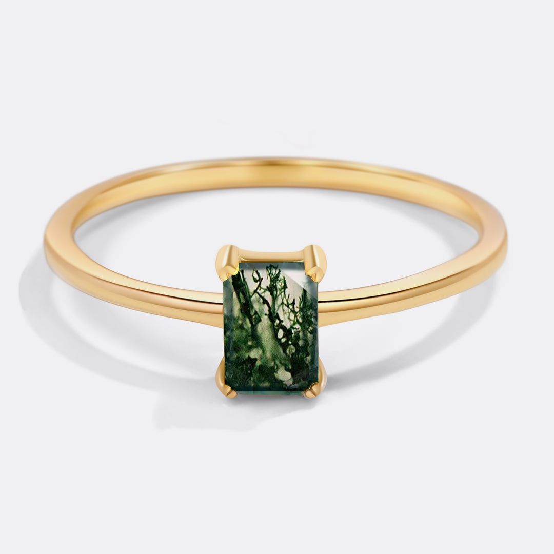 Dainty Moss Agate Ring