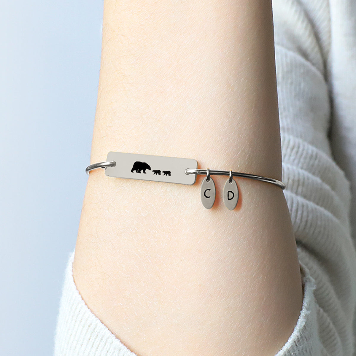 Mama Bear with Cubs Dainty Bangle Bracelet - Up to 5 Cubs