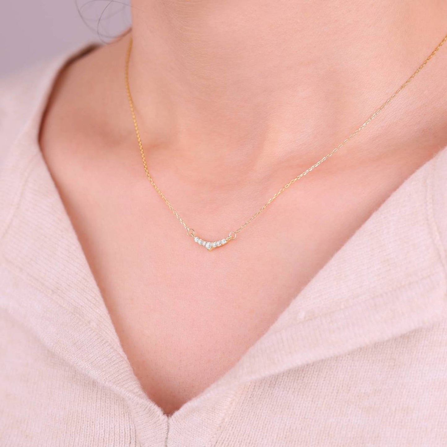 Curved Diamond Bar Necklace