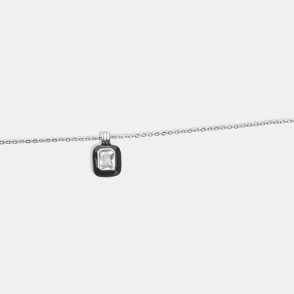 Emerald Cut Gemstone & Enamel Pendant Necklace