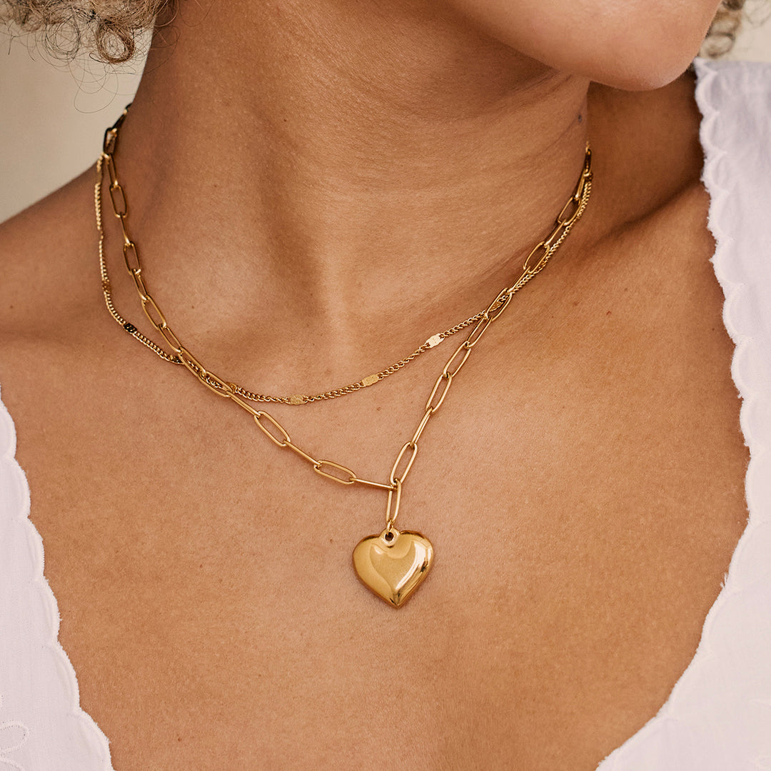 Puffy Heart Stacked Necklace