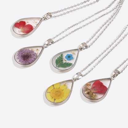 Pressed Birth Flower Droplet Necklace