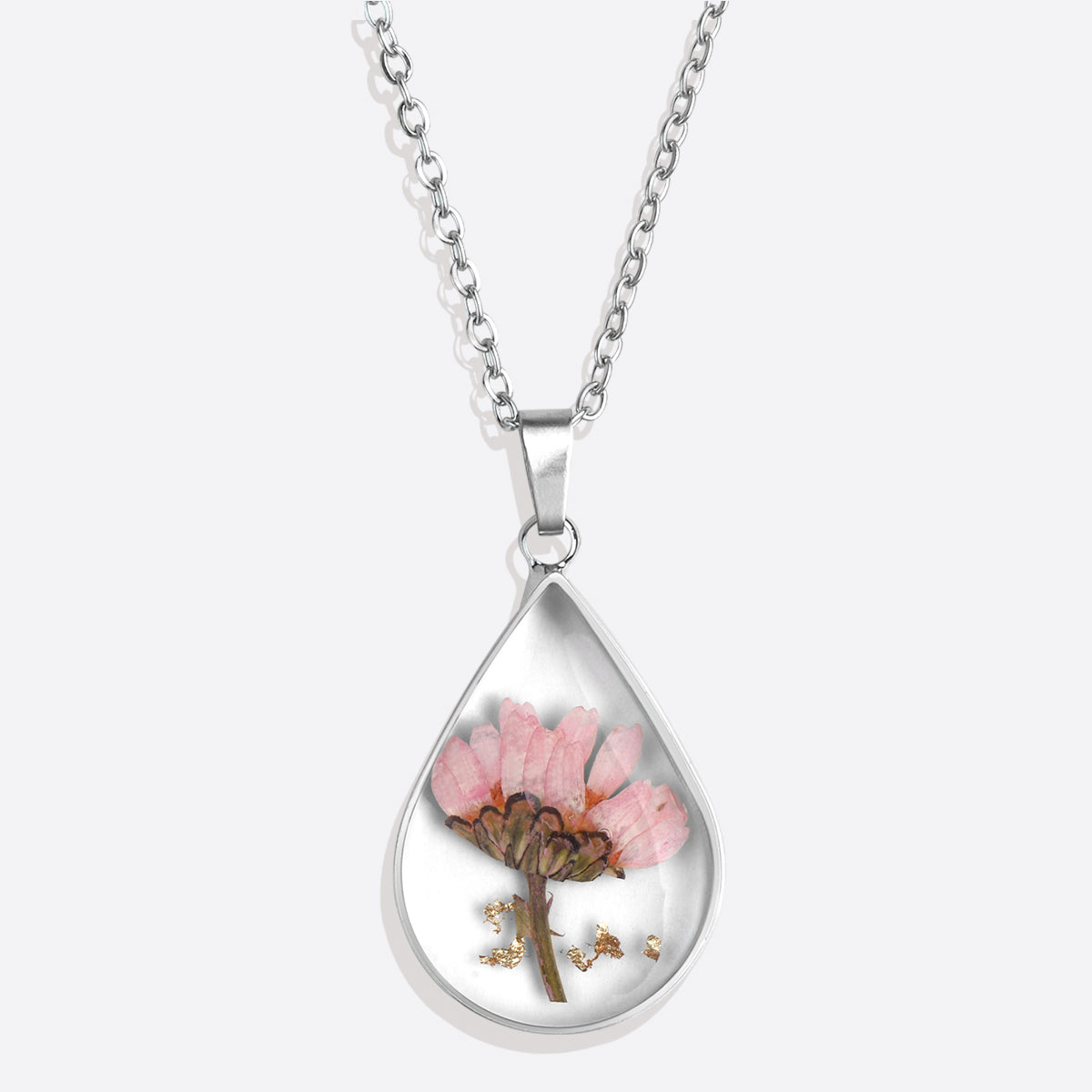 Pressed Birth Flower Droplet Necklace