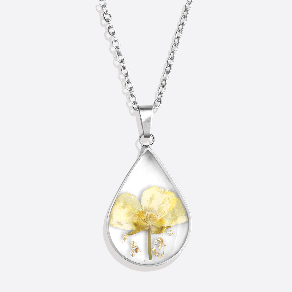 Pressed Birth Flower Droplet Necklace