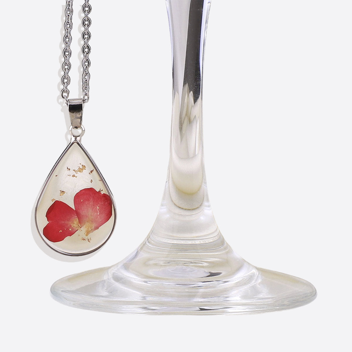 Pressed Birth Flower Droplet Necklace