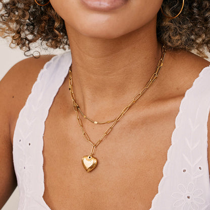 Puffy Heart Stacked Necklace