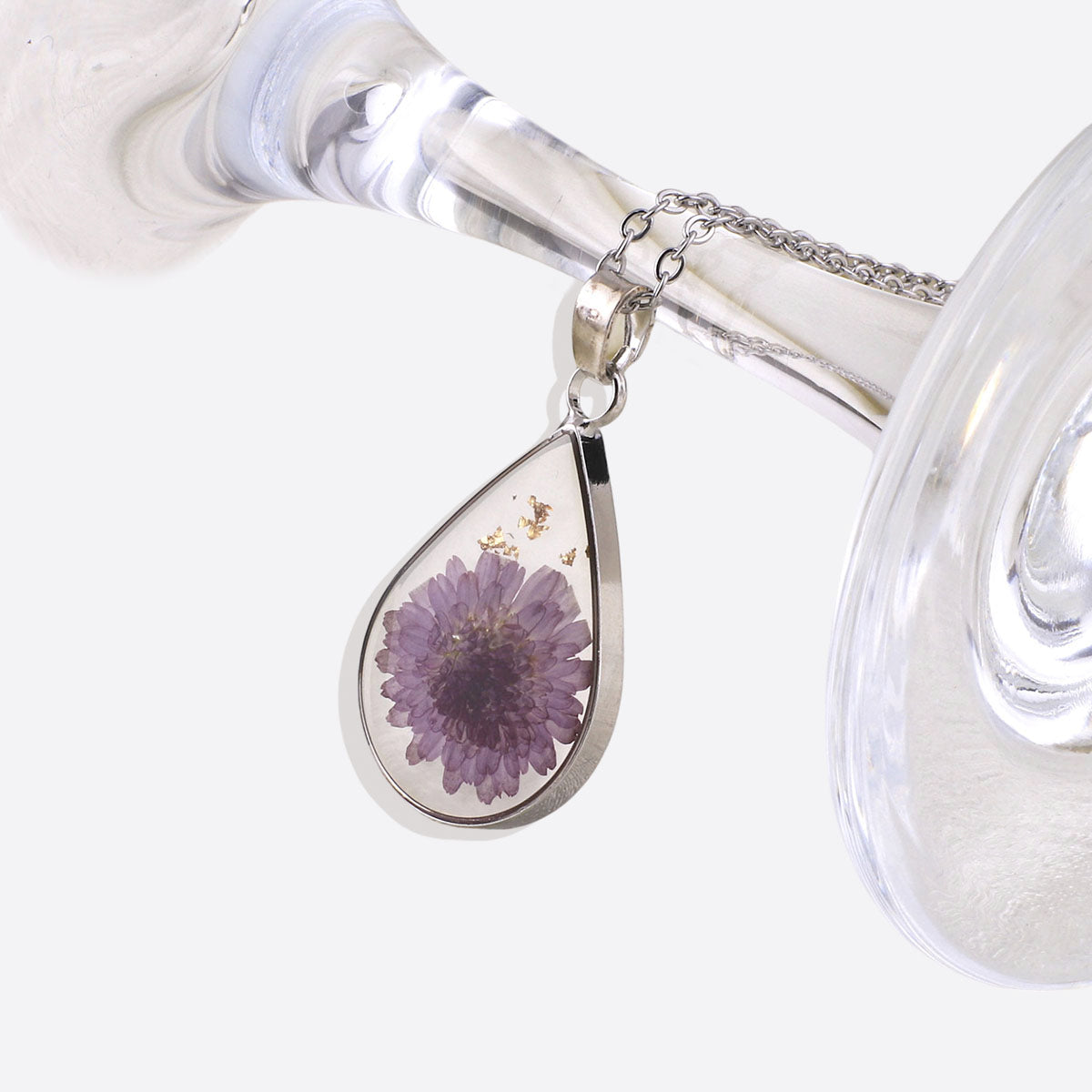 Pressed Birth Flower Droplet Necklace