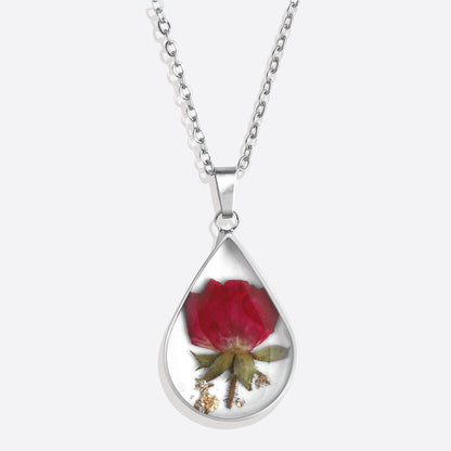 Pressed Birth Flower Droplet Necklace