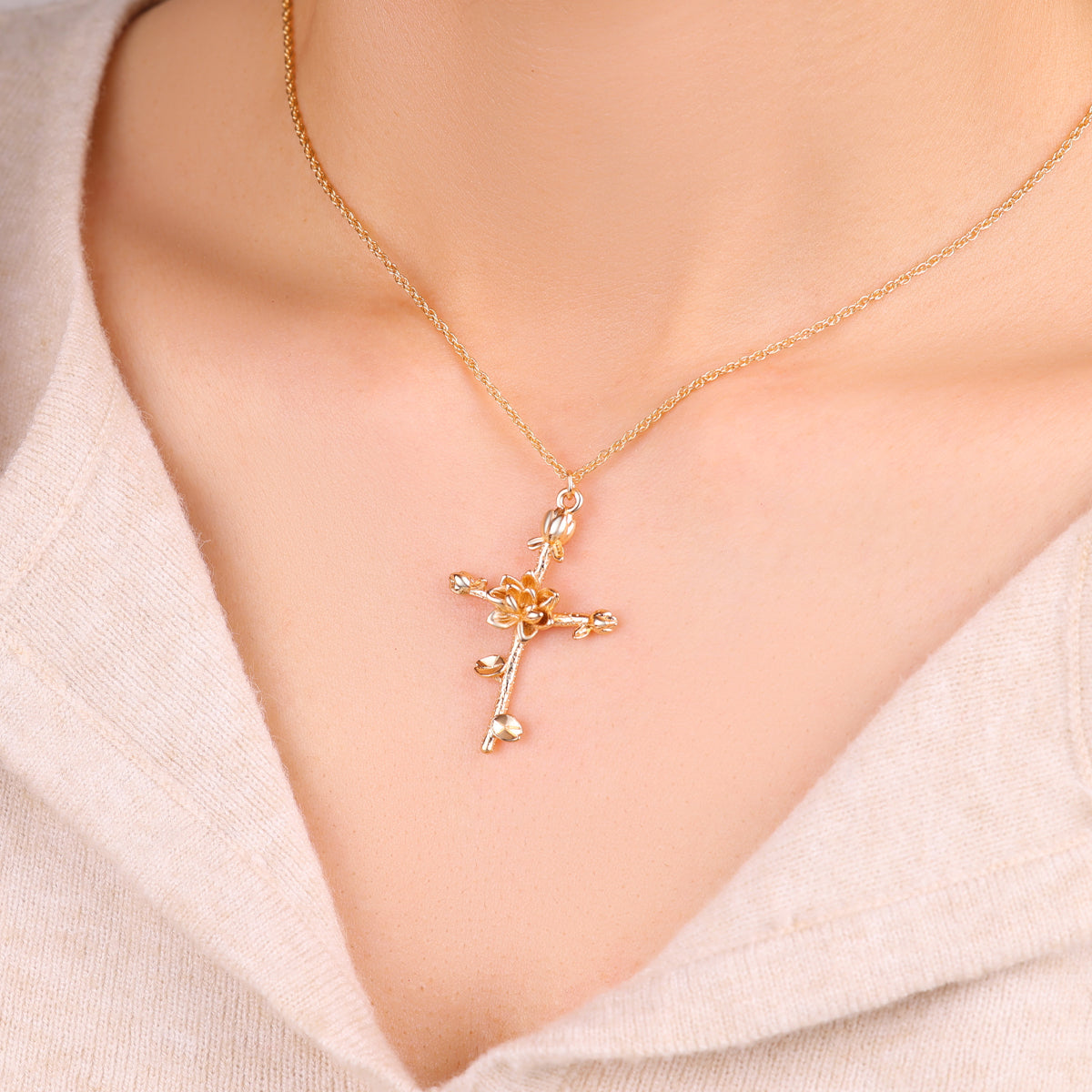 Floral Cross Pendant Necklace