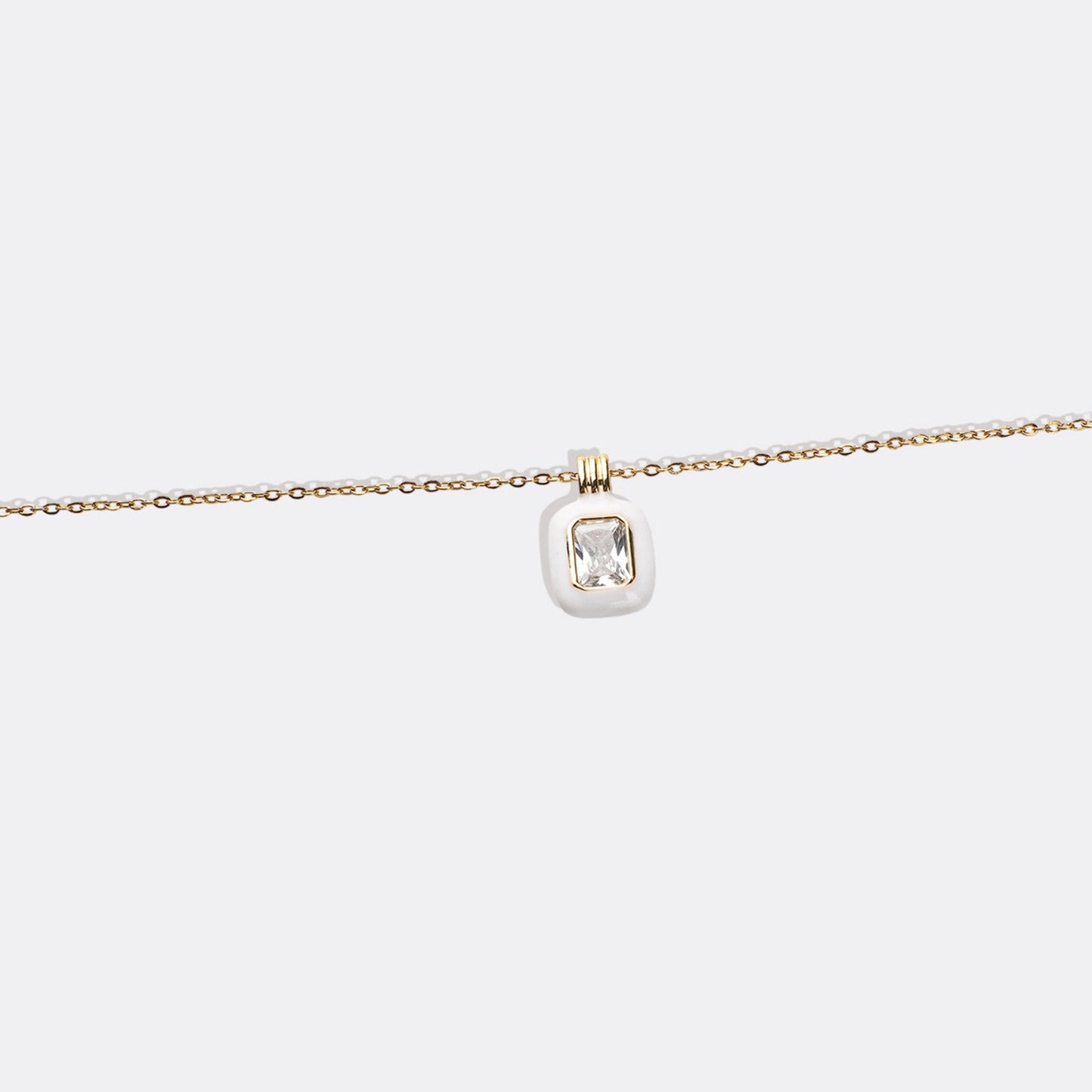 Emerald Cut Gemstone & Enamel Pendant Necklace