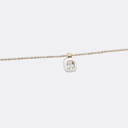 Emerald Cut Gemstone & Enamel Pendant Necklace