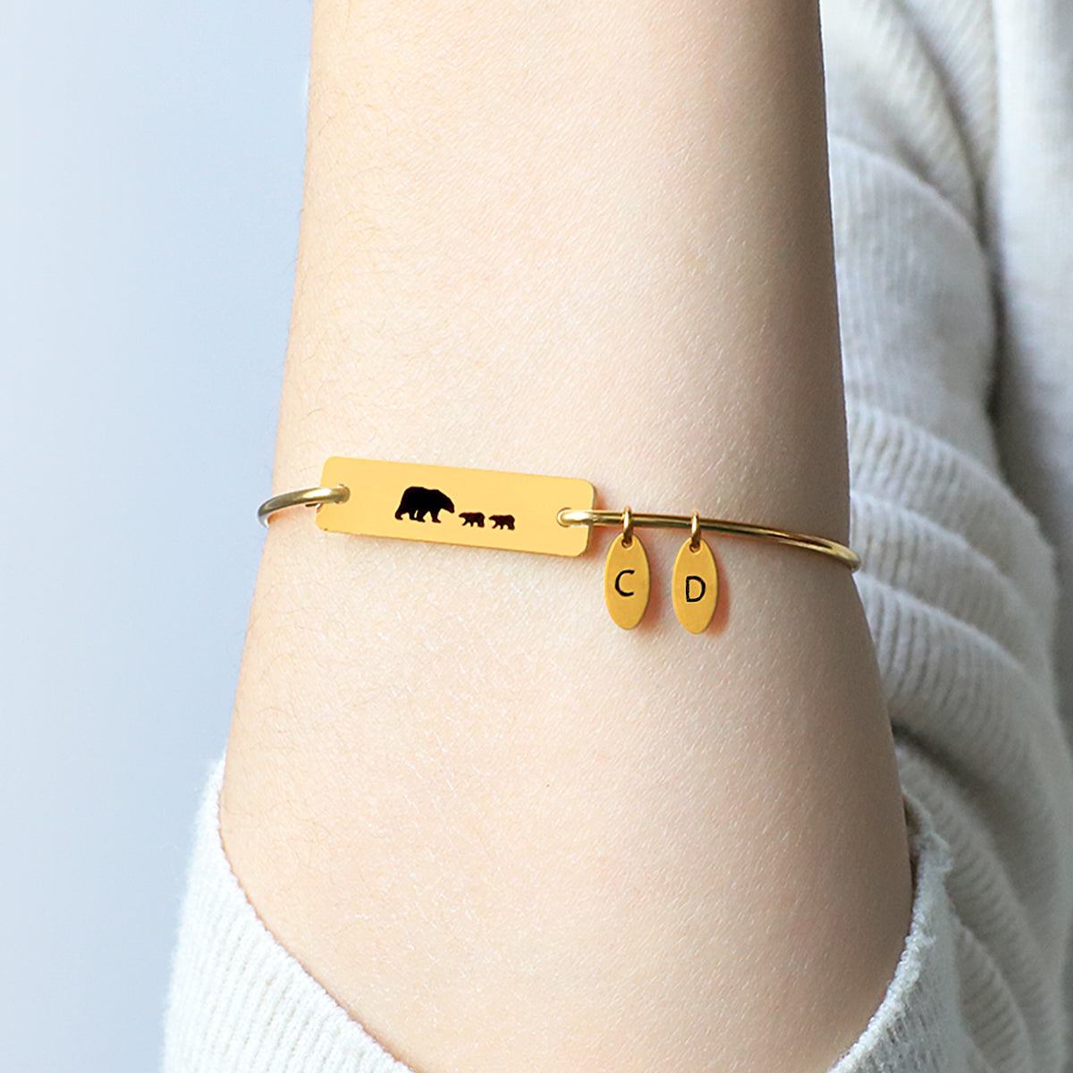 Mama Bear with Cubs Dainty Bangle Bracelet - Up to 5 Cubs