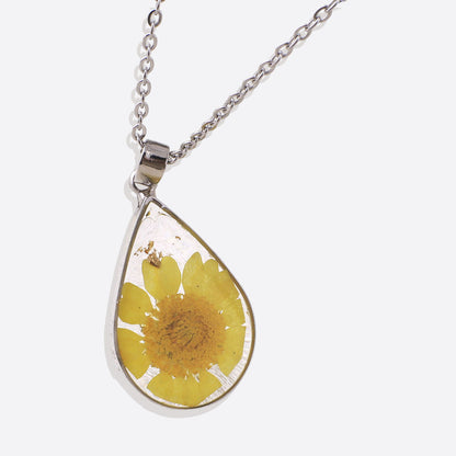 Pressed Birth Flower Droplet Necklace